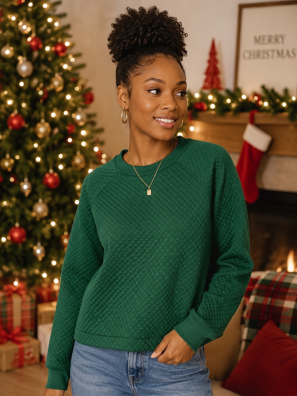 ebb & flow Athleisure Green Quilted Pullover Sweatshirt – Size Large